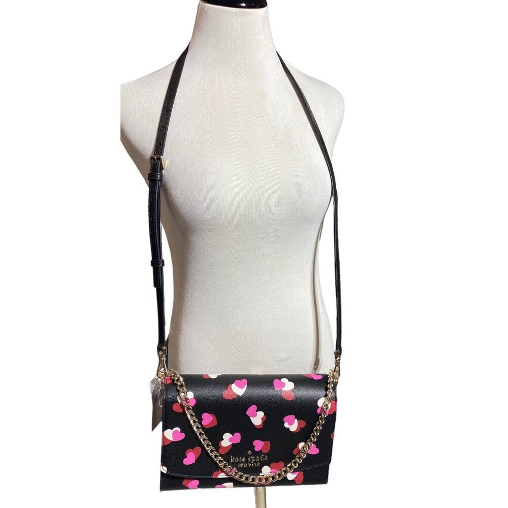 KATE SPADE CARSON CONVERTIBLE CHAIN CROSSBODY SHOULDER BAG HEARTS RED PINK BLACK